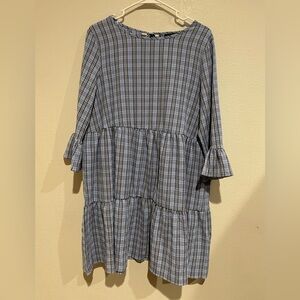 QED London Blue Plaid Long Sleeve Dress